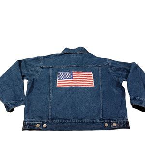 Vintage 90's  Eagles Ridge Jean Jacket American Flag Men's Large Denim c…